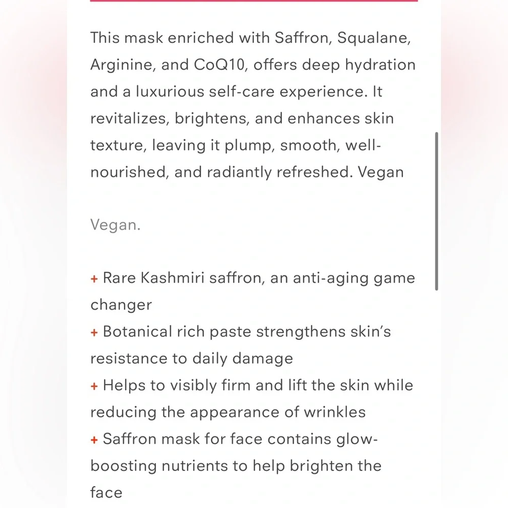 SAFFRON ENERGIZING VITAMIN MASK ~ $48 value ⭐️Sealed Items ⭐️🆕⭐️
